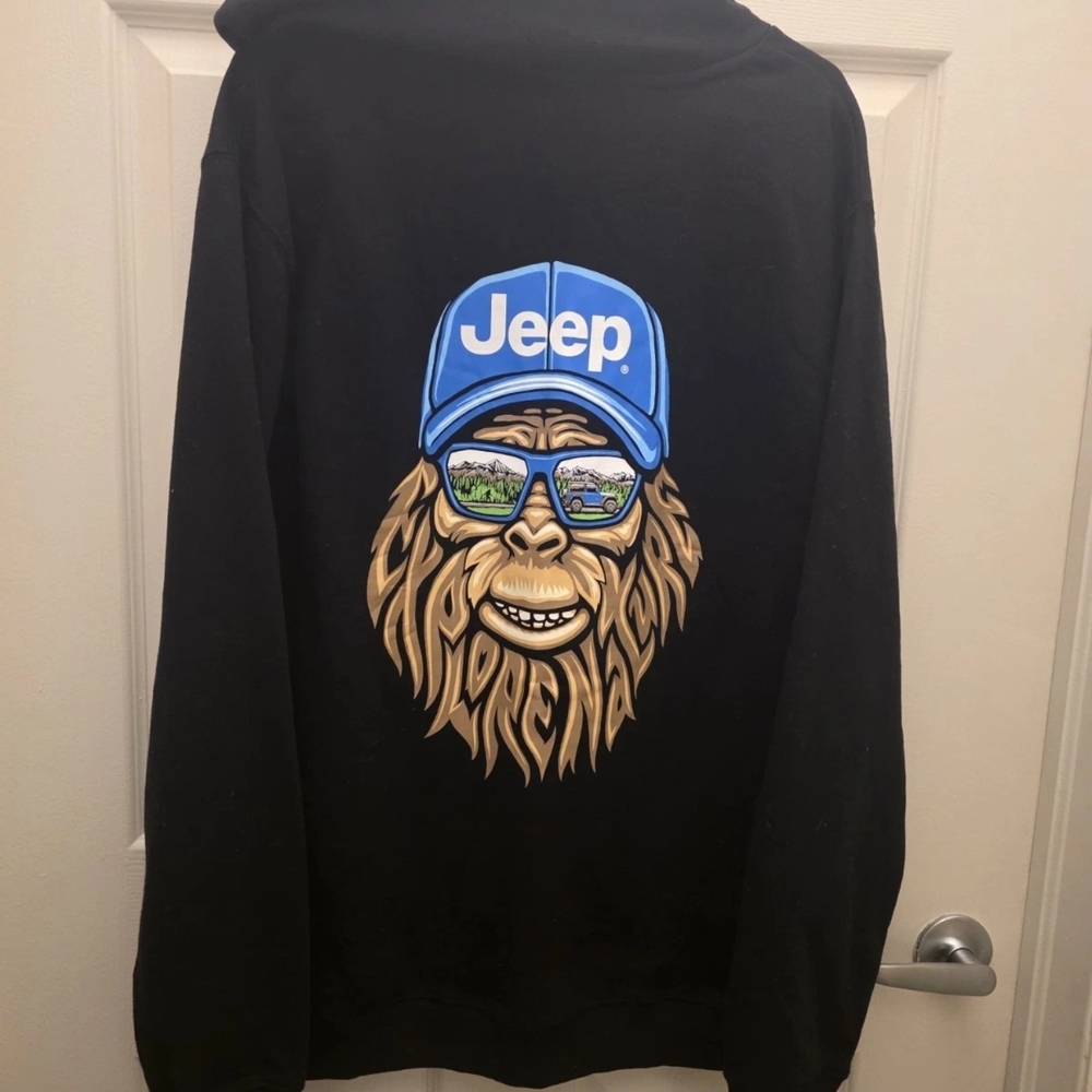 Jeep Sasquatch Explore Nature Jedco Hoodie Black Yeti Bigfoot Mens Large
